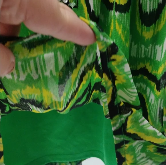 INC Green W Gem Stone Center Cap Sleeve Holiday Blouse SZ M - Picture 4 of 5